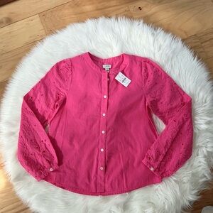 NWT J. Crew Eyelet Long Sleeve Pink Button-Up Shirt Size XS